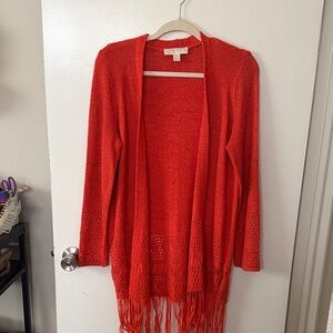Michael Kors Vibrant Red Cardigan with Fringe
